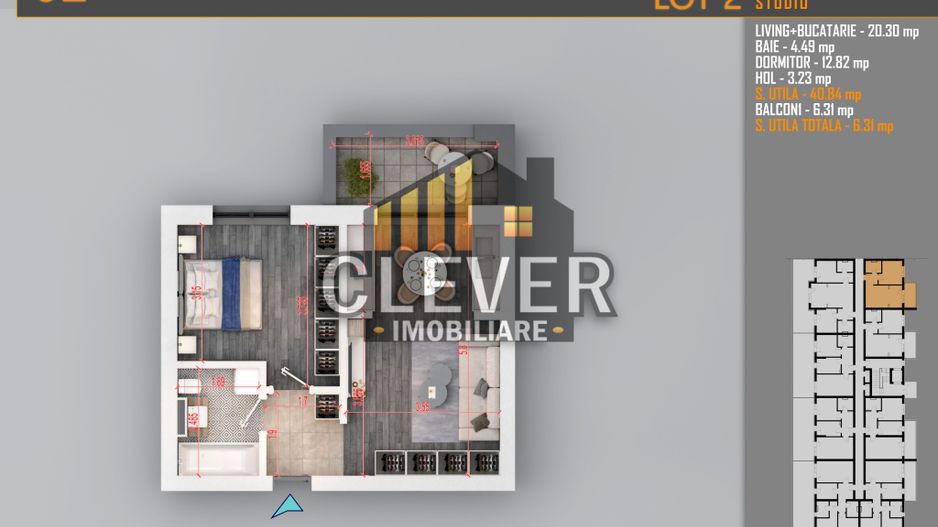 Studio 2 Camere Pallady - 12 min Metrou Nicolae Teclu | Comision 0% - Schiță 7