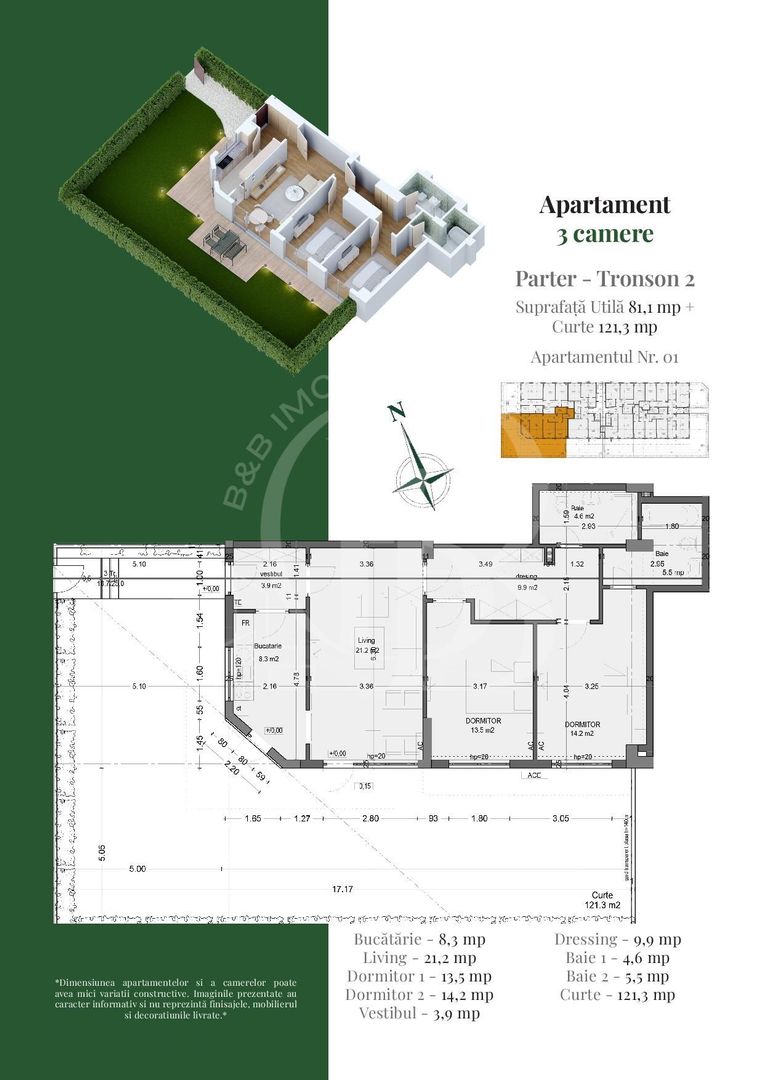 Apartament 3 camere | Gradina Proprie | Pallady Metrou Teclu - Schiță 1