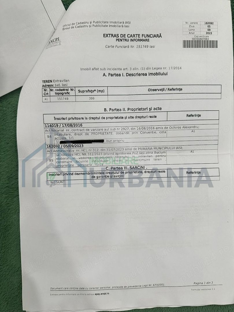 Teren intravilan de vanzare, zona Bucium, strada Mihail Galino, 399 mp, Iasi - Poză 1