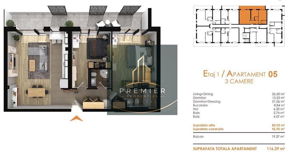 Apartament 3 camere 83 mp balcon generos 1 parcari zona linistita - Poză 28
