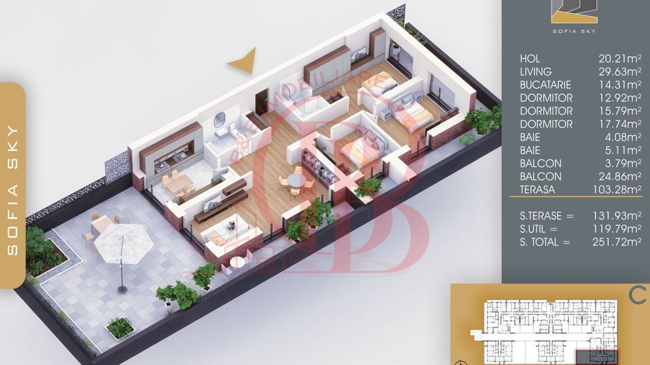 4 camere cu 2 terase mari Bucatarie 14mp la 7min Metrou - Schiță 11