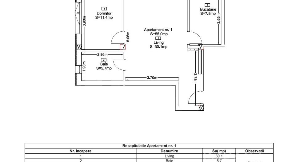 Apartament 2 Camere | Bucatarie Separata | Bloc Nou | Terra, Floresti - Schiță 4