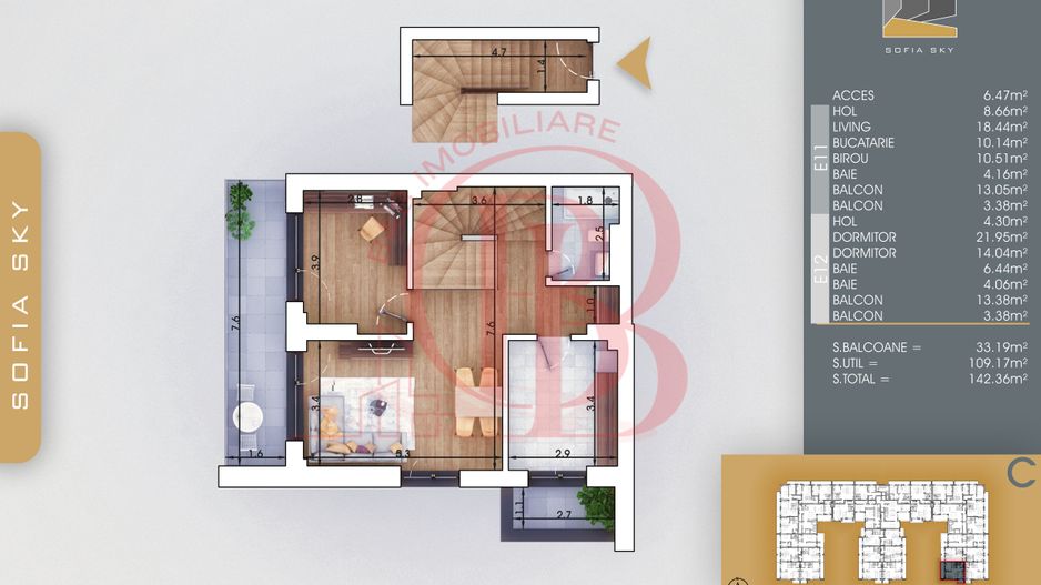 Duplex 3 camere cu 3 bai | Bloc Finalizat Parcare Bonus - Schiță 3