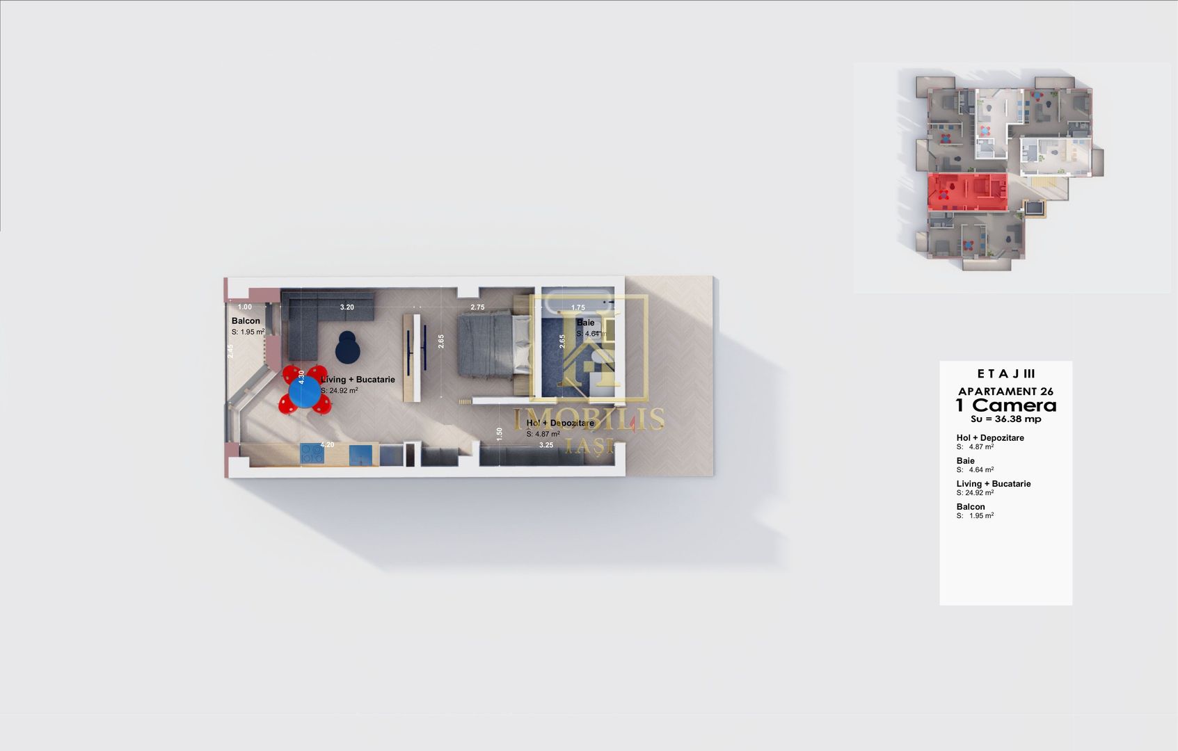 Apartament 1 camera 36 mp Visan Bucium 48600 euro - Poză 5