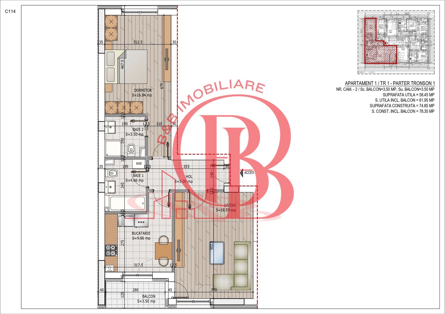 2 camere cu 2 bai Titan Pallady Metrou N. Teclu Direct Dezvoltator - Schiță 10