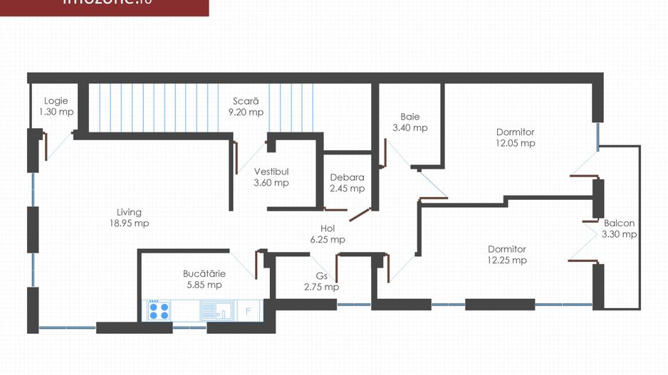 Apartament 3 cam., 2 bai, 2 balc., bloc nou, finisat la cheie, centrala termica - Schiță 17