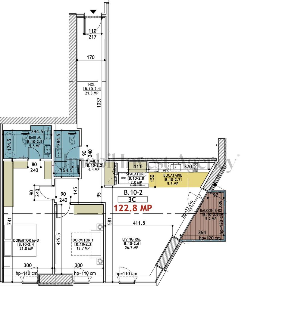 Apartament 3 camere mobilat in One Verdi Park cu loc de parcare inclus - Schiță 14