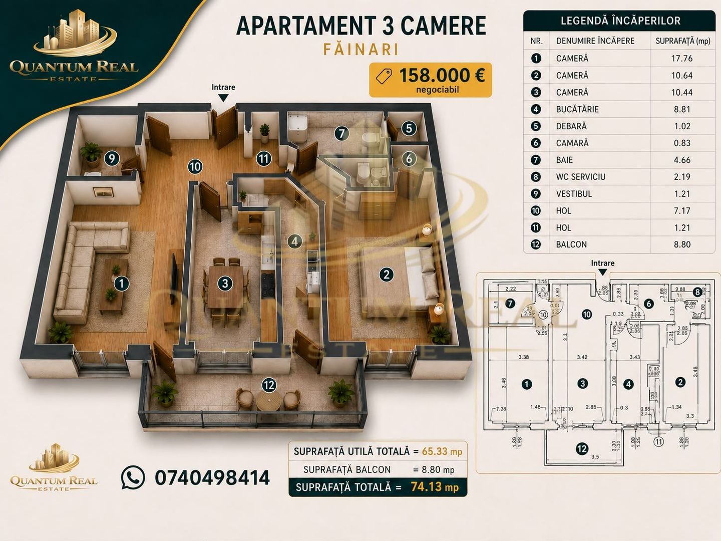 Apartament 3 Camer,Etaj 2 -Mosilor-Fainari - Poză 5