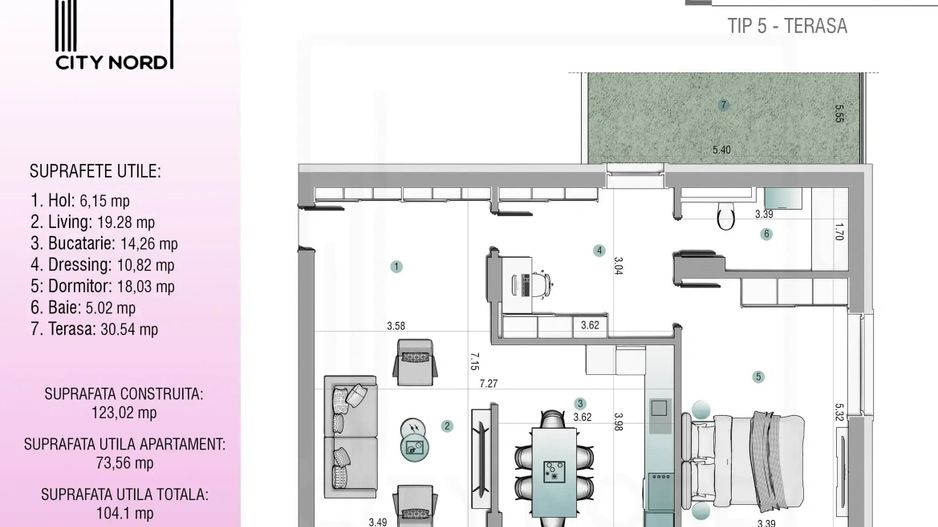 Penthouse 2 camere – 100 mp– terasă superbă – direct dezvoltator - Poză 8