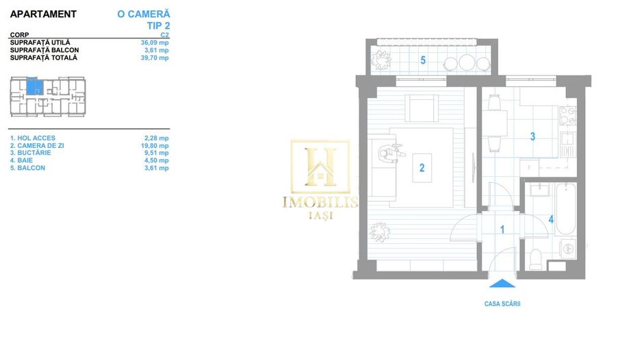 Mutare imediata! Apartament 1 camera,40 mp,73500E cu TVA-Bucium - Poză 8