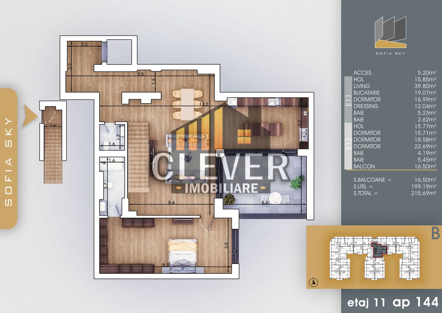 Duplex 5 Camere 215 mp, 4 dormitoare,  4 bai, Pallady - metrou Teclu - Schiță 7