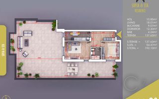 Apartament 2 camere decomandat,TERASA  130 mp, Vedere SUPERBA,PARCARE - Poză 8