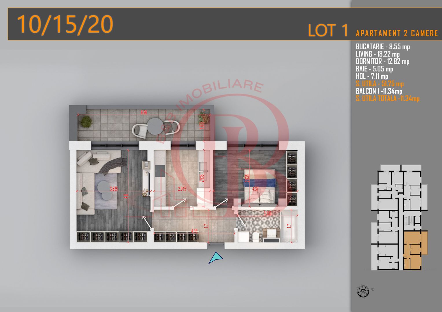 Apartament decomandat 2 camere -Titan Pallady Metrou Teclu - Schiță 1