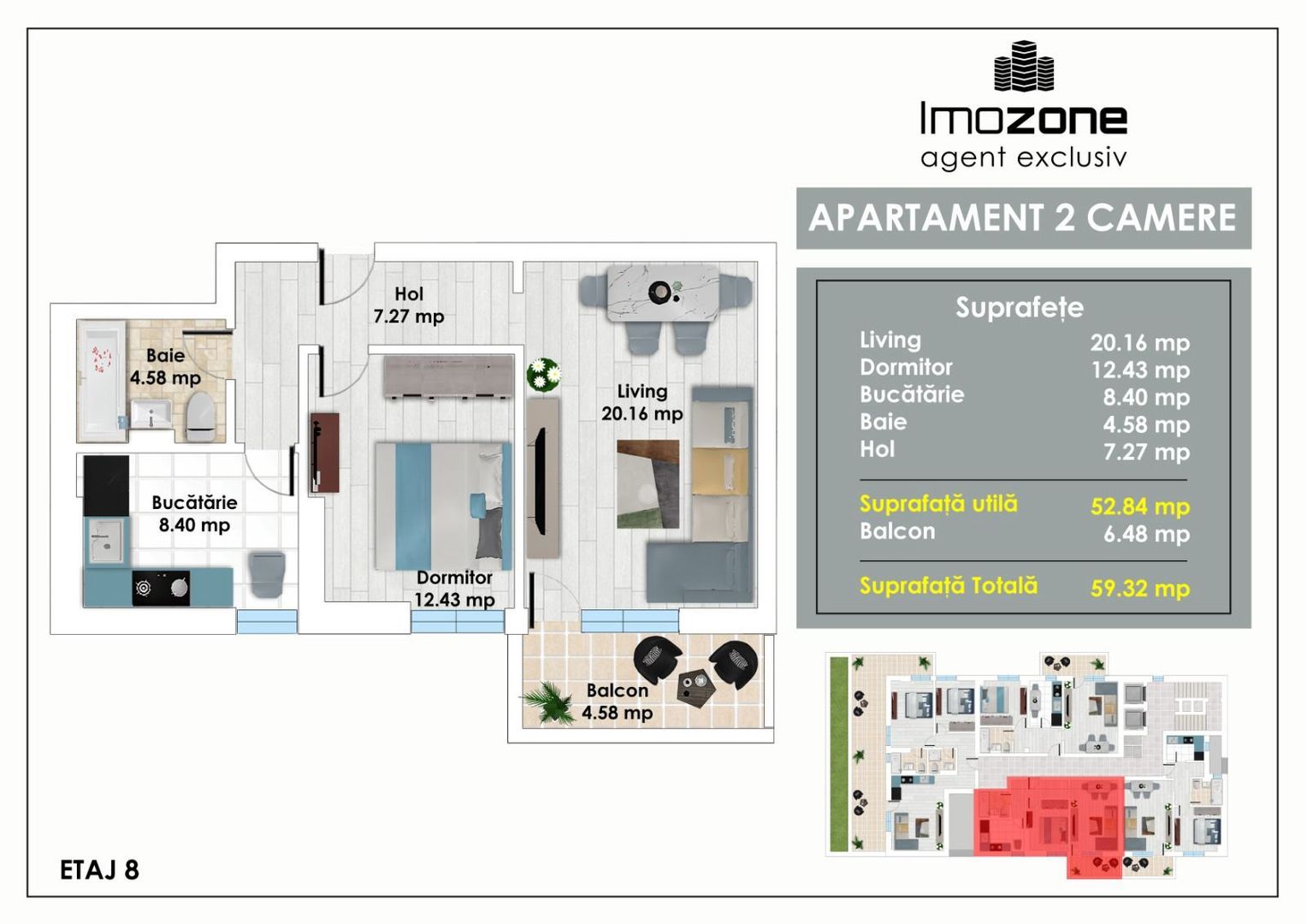 Apartament Spatios cu 2 Camere, 59 mp, Balcon, Bucatarie Inchisa, langa Metrou - Poză 2