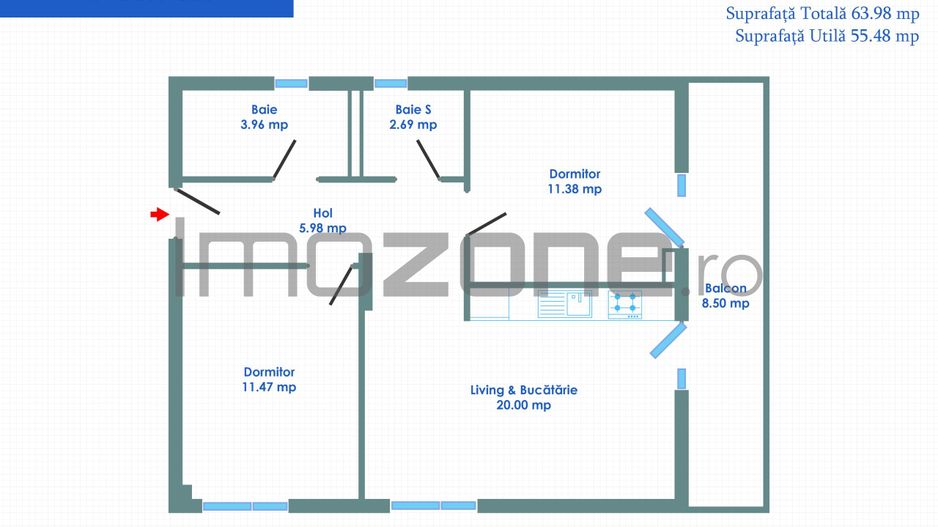 Strada Ghidigeni, zona Raul Doamnei, 3 camere, bloc nou, 2 bai, DOAR PLATA CASH - Schiță 22