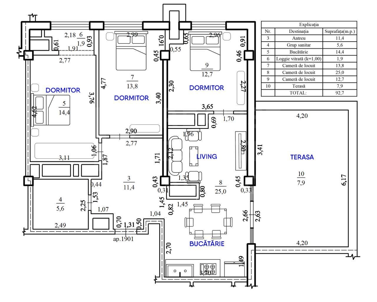 Vânzare, penthouse cu terasă, 3 camere, bd. Mircea cel Bătrân, Ciocana - Poză 17