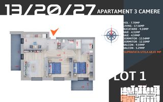 3 camere decomandat cu parcare finalizare rapida Pallady - Schiță 6