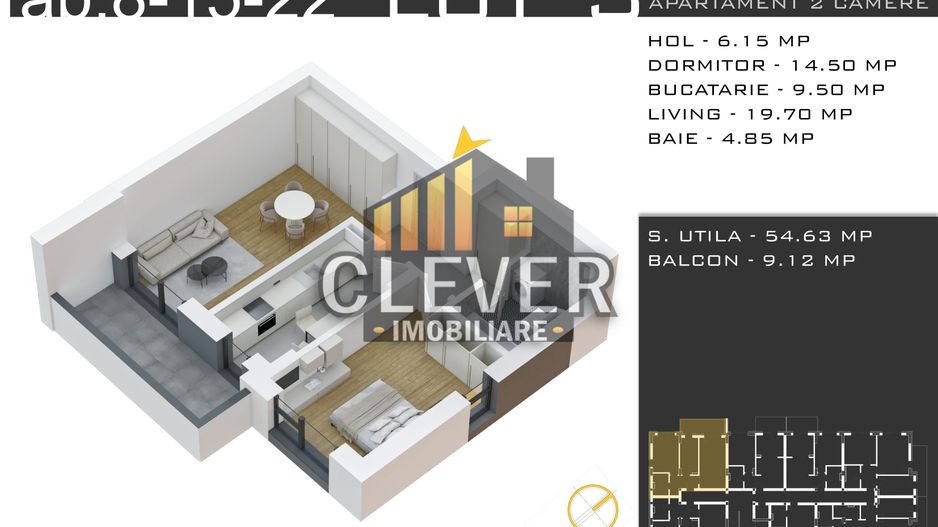 Ap 2 camere Decomandat 64 mp, Promo Parcare comision 0, Geam la baie - Poză 4