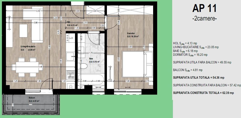 Apartament 2 camere Otopeni central 50 mp | comision 0 - Schiță 13