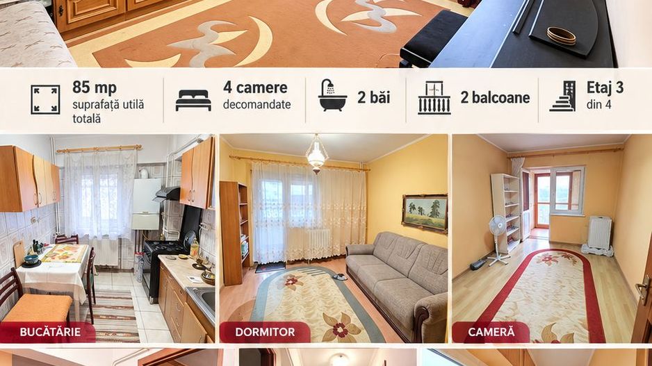 Apartament cu 4 camere, etaj 3, VASLUI zona Ultracentrală; - Poză 1