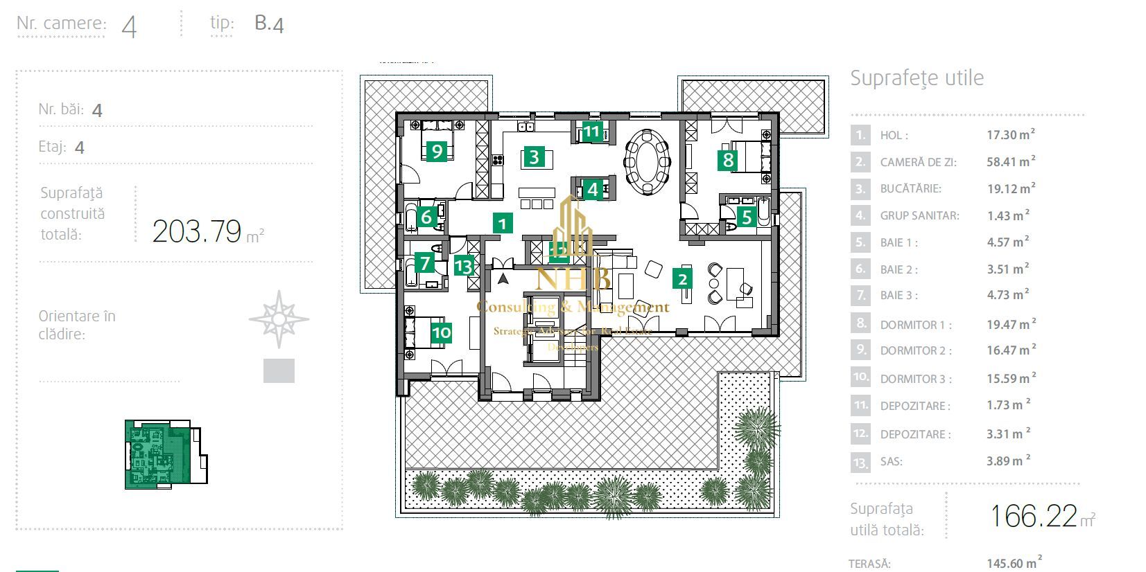 Penthouse 4 camere, 4 bai, 166 mp, terasa 145 mp - metrou Starulesti - Poză 16