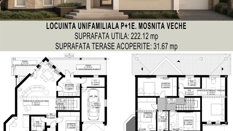 Casa individuala, 222mp, 32mp Terasa, P+E, Mosnita Veche, Comision 0% - Poză 8