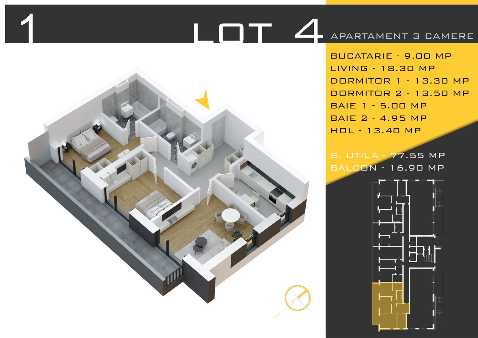 3 camere decomandat Titan Pallady  Metrou Nicolae Teclu - Schiță 11