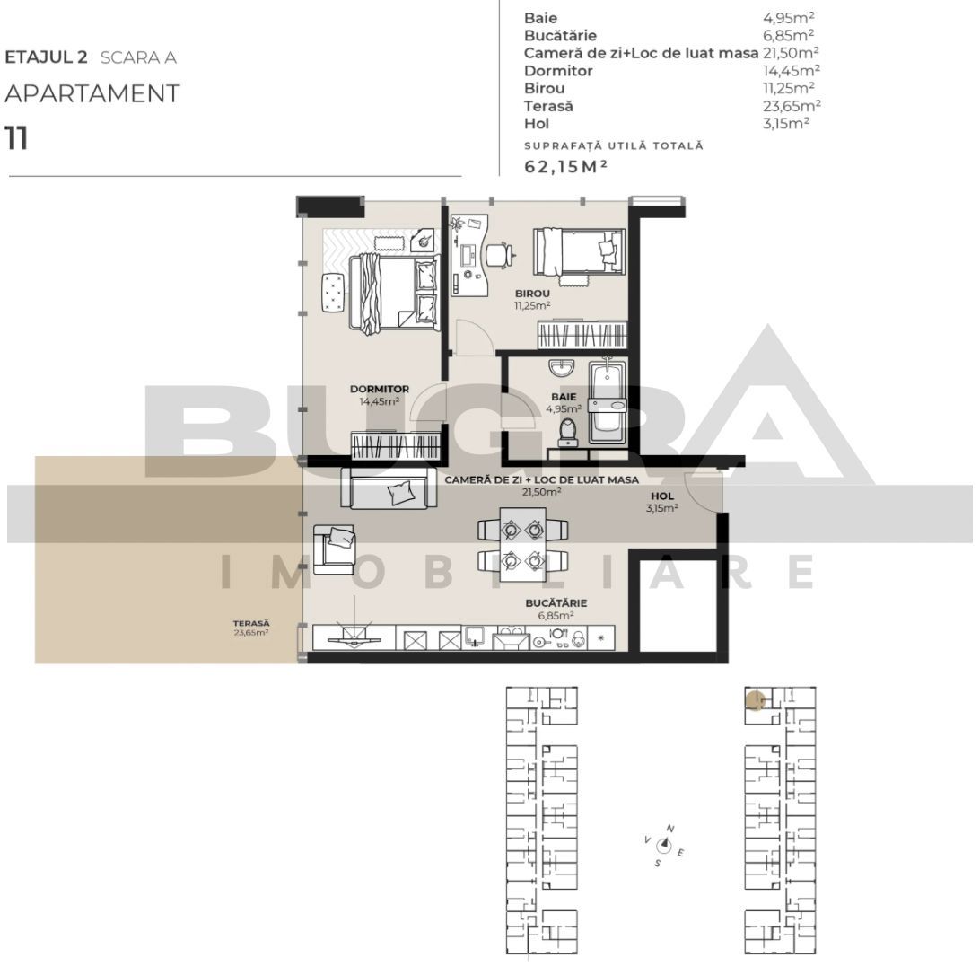 Apartament 3 camere, 62 mp, terasa 24 mp, zona autogara - Poză 2