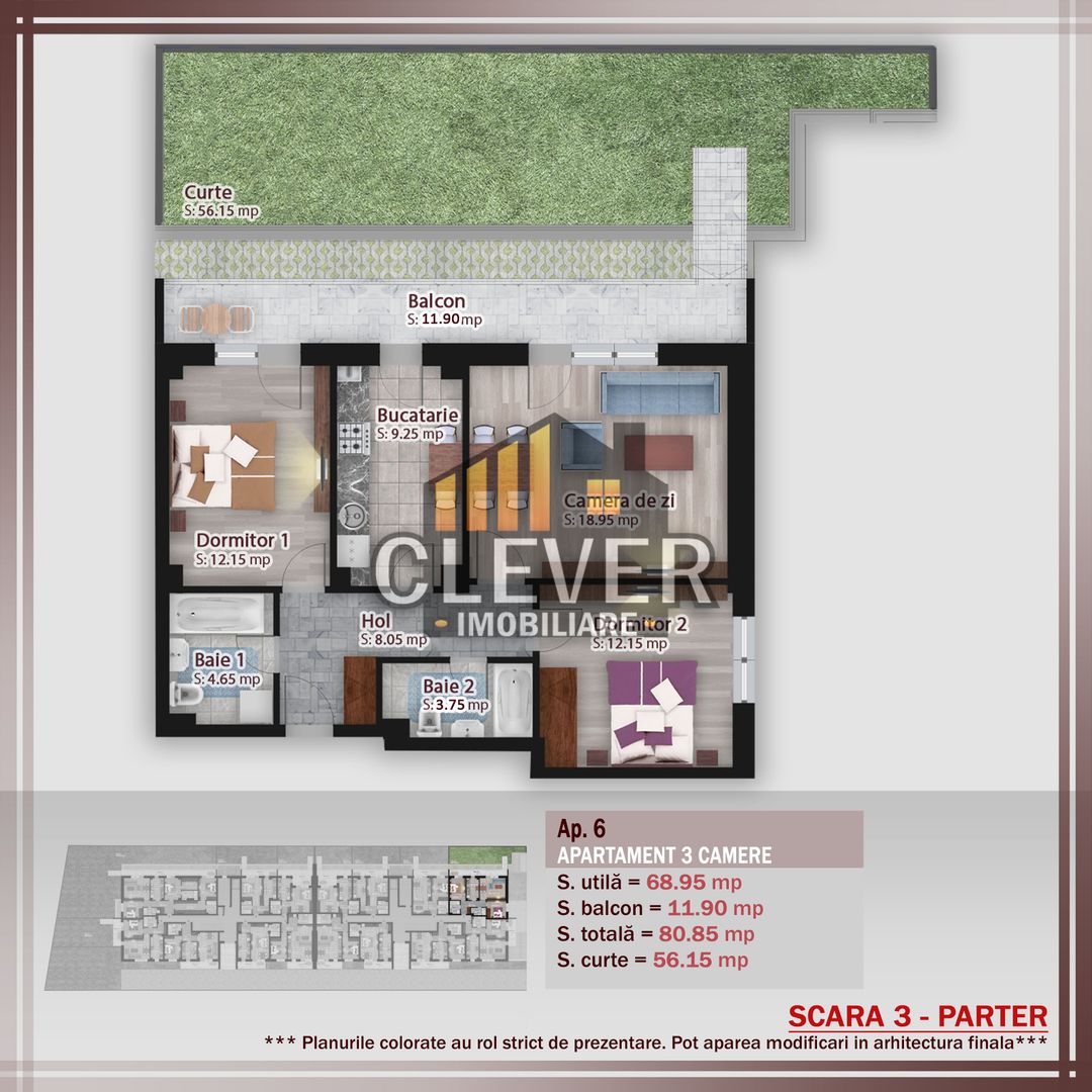 Apartament 3 camere Gradina 56mp-500m Statie STB Pallady - Poză 2