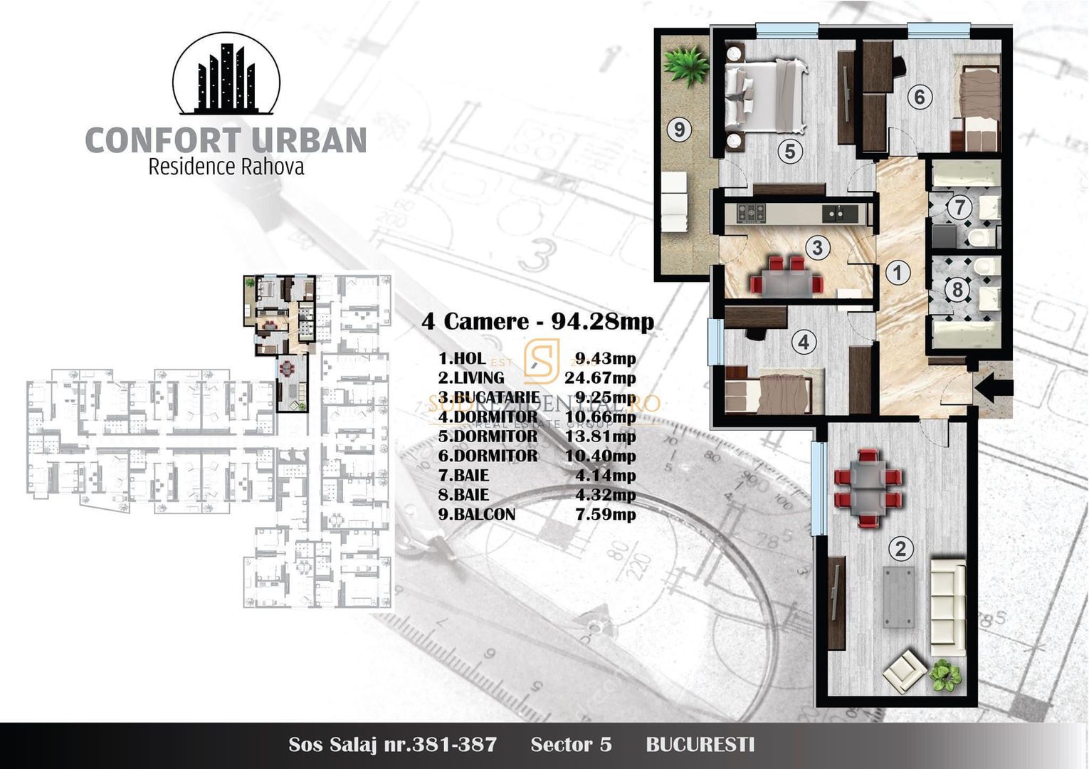 Apartament 4 camere | 94 mp | Confort Urban-Sector 5 | Mobilat complet - Schiță 8