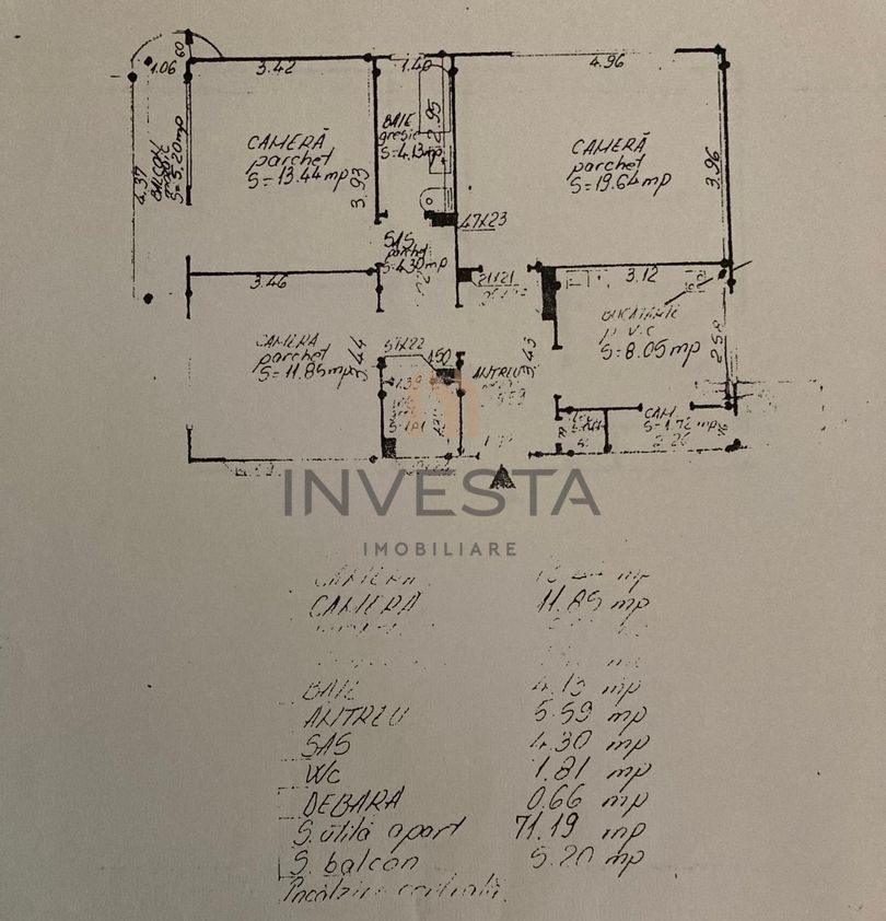 Apartament 3 camere Gradini Manastur cu garaj! Decomandat! Etaj 6/8! - Schiță 13
