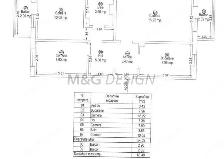 Apartament 3 camere Lipovei mobilat si utilat - Schiță 9