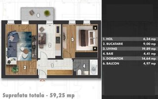 2 camere dec 60mp+parcare Bloc NOU Sector 4 Metalurgiei Grand Arena - Poză 2