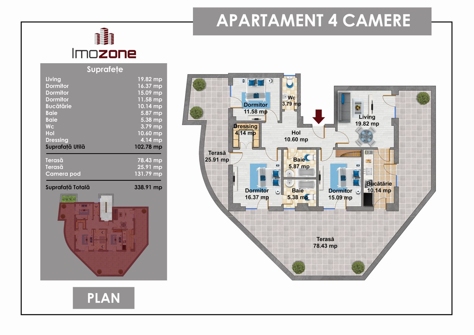 Penthouse 4 Camere, Zona De Case,Vedere Libera, Finalizat, Loc De Parcare Inclus - Poză 4