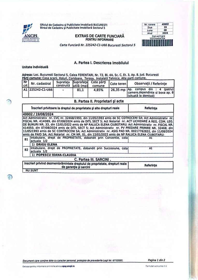 Apartament 4 camere /Boxa /Calea Ferentari 72 /Sector 5 /Proprietar - Poză 7