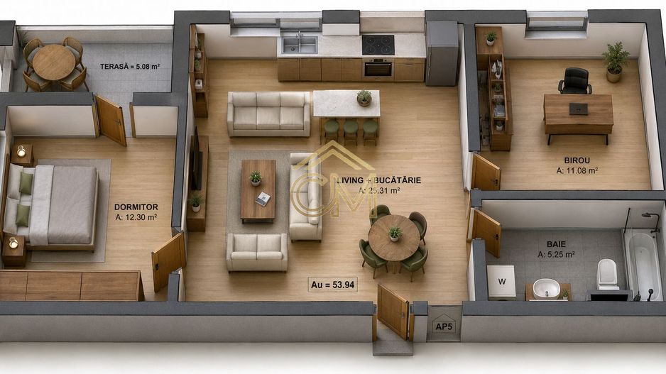 Apartament 3 Camere- 54 MPU-Parter-Terasa-Parcare - Poză 1