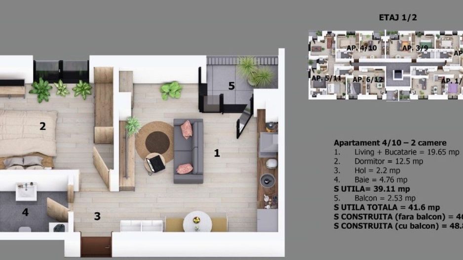 Apartament 2 camere Otopeni central | bloc cu lift | include parcare - Schiță 11