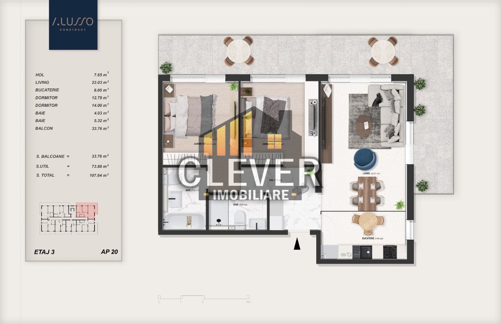3 Camere | Terasă 34 mp | Living 22 mp | Pallady | Comision 0% - Schiță 9