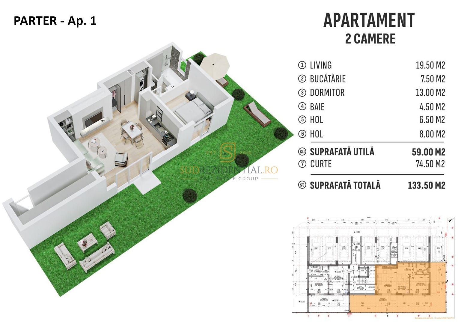 Apartament 2 camere cu curte proprie de 74,5 mp – Apărătorii Patriei - Poză 7
