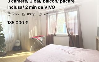 3 camere/ 2 bai/ balcon/ pacare inclusa/ 2 min de VIVO - Poză 1