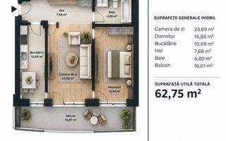 Apartament 2 camere | terasa | semifinisat | Soporului - Poză 1