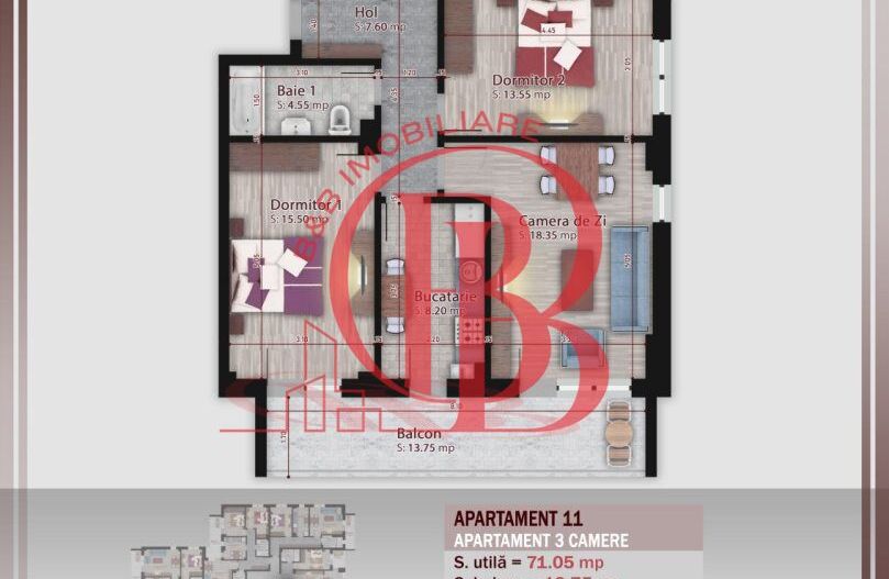 3 camere -proiect nou- Metrou Nicolae Teclu - Schiță 10
