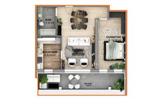 Apartament 2 camere intabulat, logie 14 mp, etaj 1 | DaVinci Homes - Schiță 9