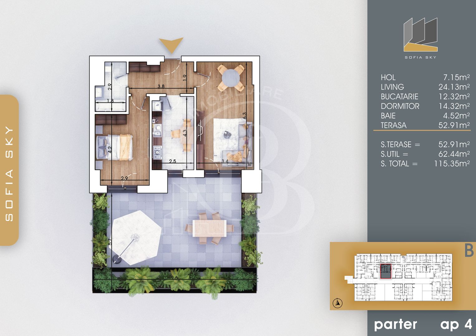 Bloc Finalizat Apartament 2 camere cu Terasa 7min Metrou - Schiță 4