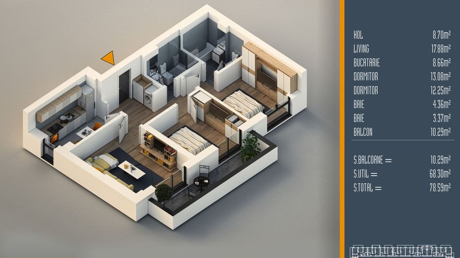 3 camere decomandat parcare bonus proiect nou Pallady - Schiță 1