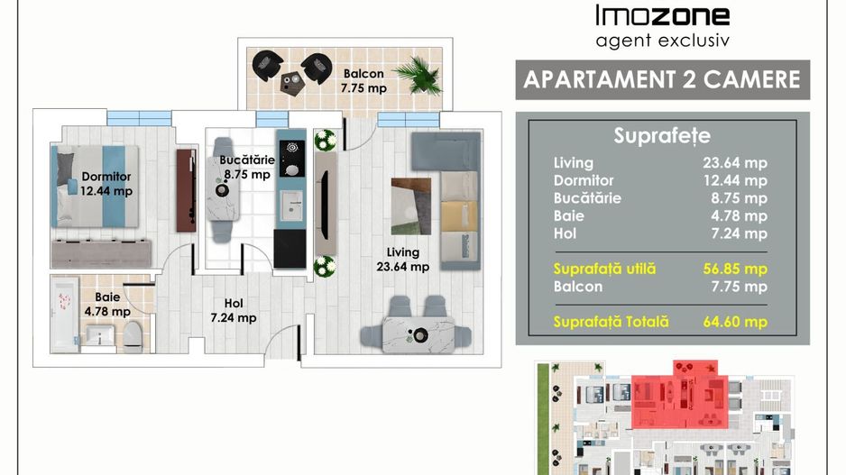2 Camere, 64 mp, living spatios, langa Metrou Pacii, in Militari, sector 6 - Poză 1