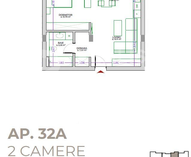 Vânzare, apartament cu 2 camere, zona Tractorul - Schiță 5