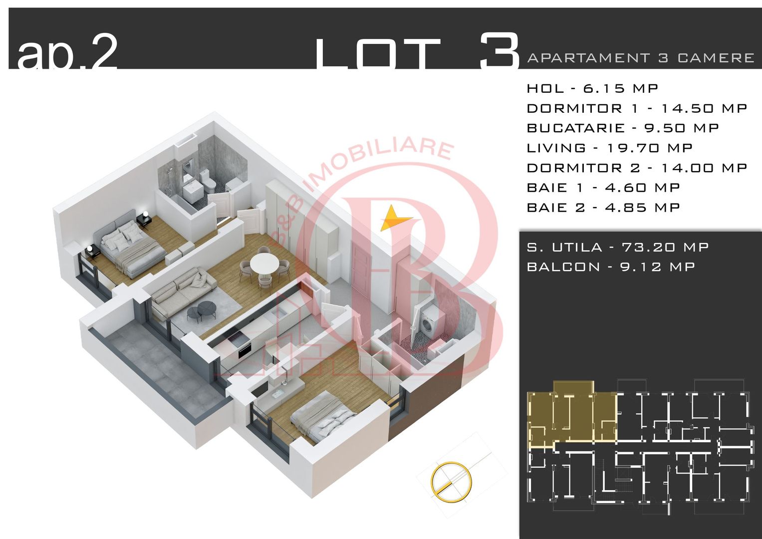Apartament Decomandat 3 Camere-Theodor Pallady-Comision 0% - Schiță 13