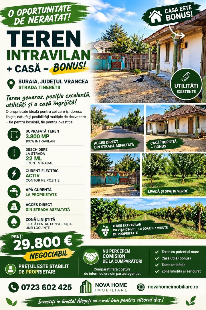🏡 TEREN INTRAVILAN 3.800 MP – SURAIA, VRANCEA | PRET NEGOCIABIL - Poză 1