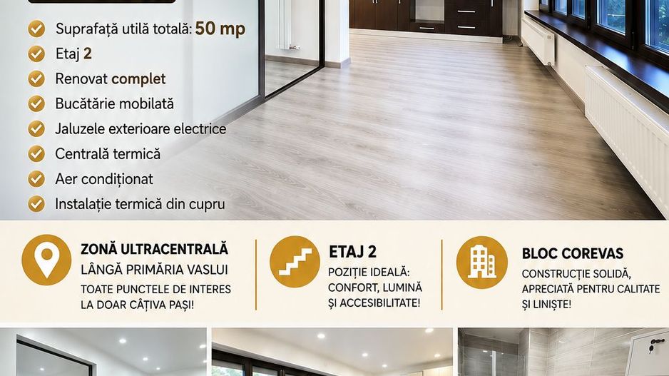 APARTAMENT DEOSEBIT – 1 CAMERĂ, ULTRACENTRAL – BLOC COREVAS VASLUI; - Poză 1